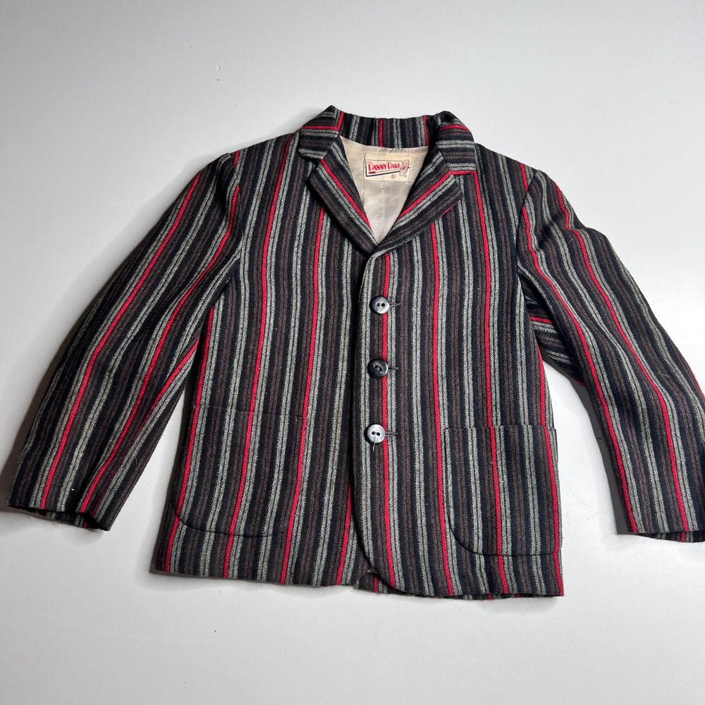 1950s 50s Danny Dare Vintage Boys Blazer Red Grey Striped Sport Coat Size 5
